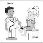 Vector cartoon clip art of doctor and patient