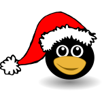 Funny Penguin face with Santa Claus hat